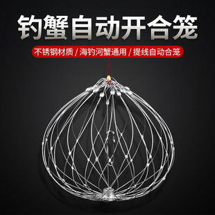 抓螃蟹神器自动收放开合螃蟹笼钢丝网可挂耳诱捕海河蟹小龙虾工具