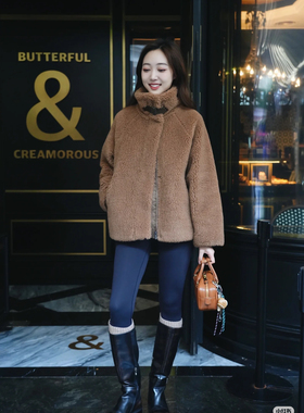 断码特价小禾原面料欧洲进口骆驼绒羊毛混纺加厚泰迪外套