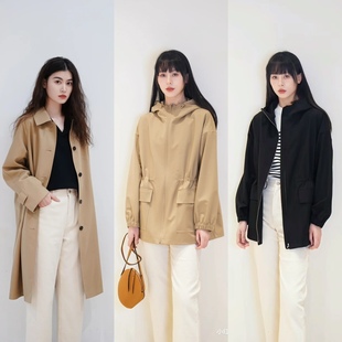 小禾原面料春季新款真丝羊毛科技面料厚短款露珠风衣黑色驼色