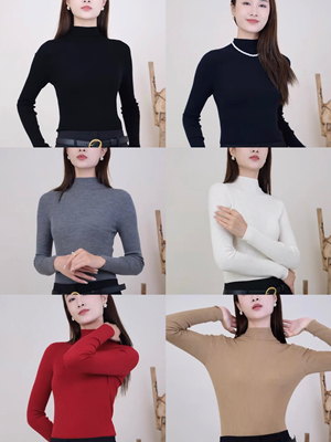 小禾经典扬子纱super140支100羊毛半高领3D无缝打底衫18针