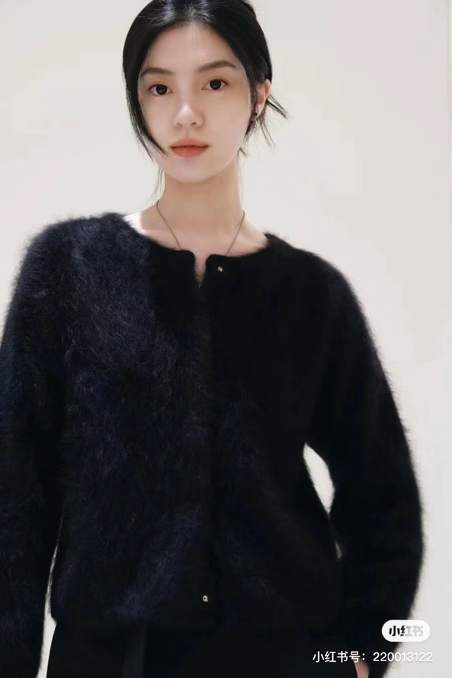 小禾原纱原厂拉毛纯山羊绒厚款黑色短开衫