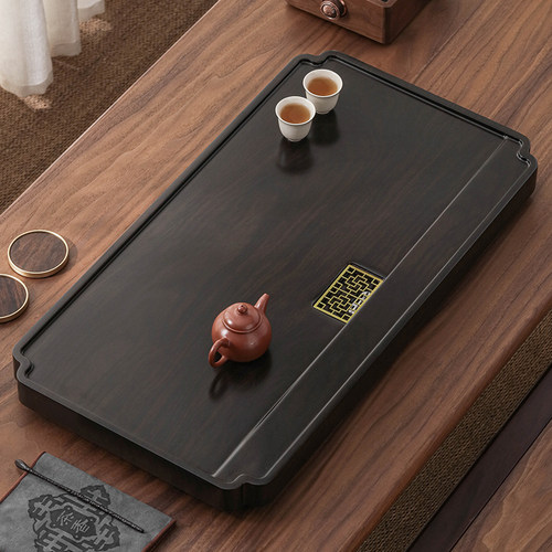 茶盘家用轻奢高级排水简约托盘仿实木黑檀大号功夫茶海长方形茶台