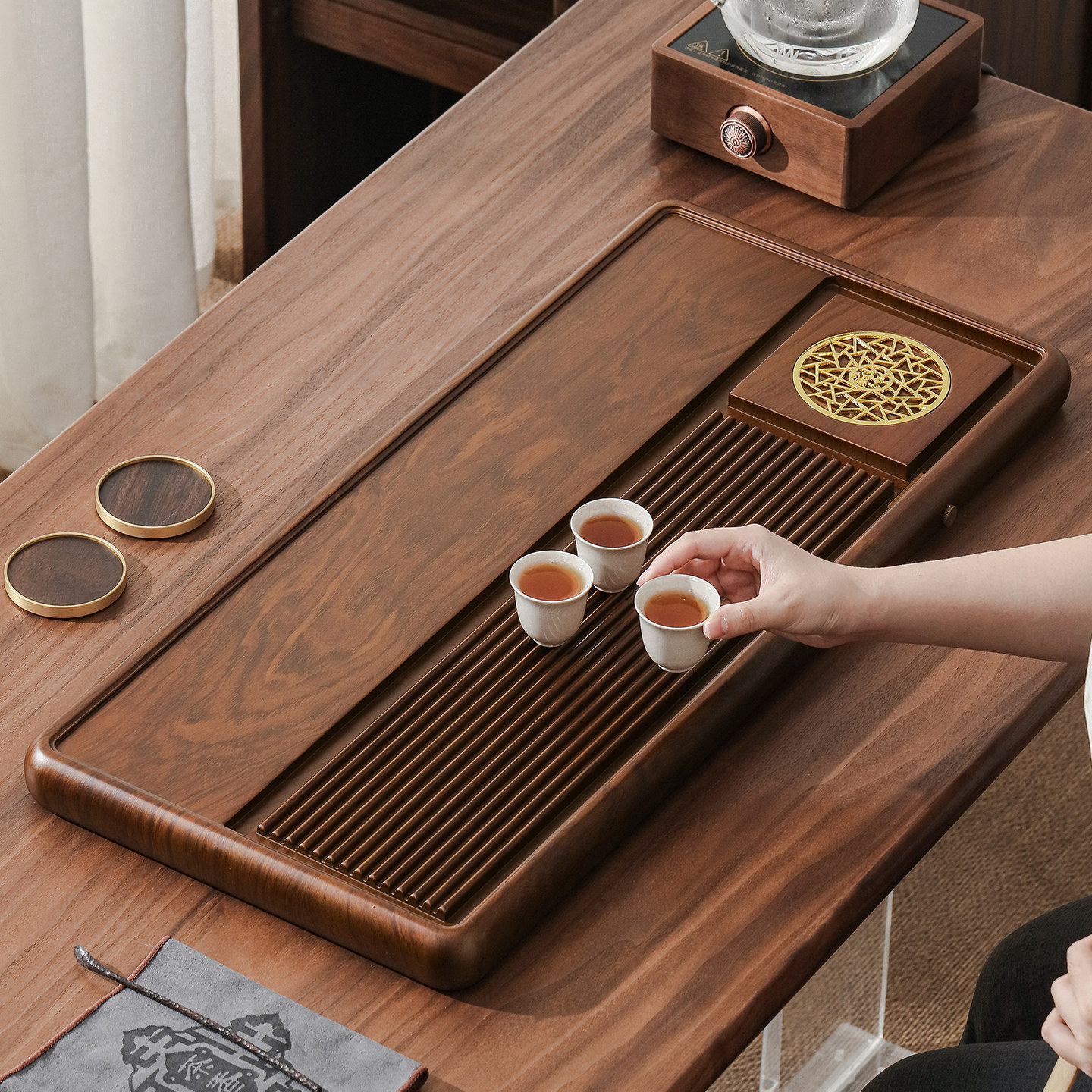 实木茶盘简约整块中式茶具套装图片