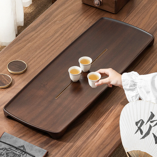 乌檀木茶盘家用极简平面年轻人茶托高档客厅茶室实木排水小泡茶台