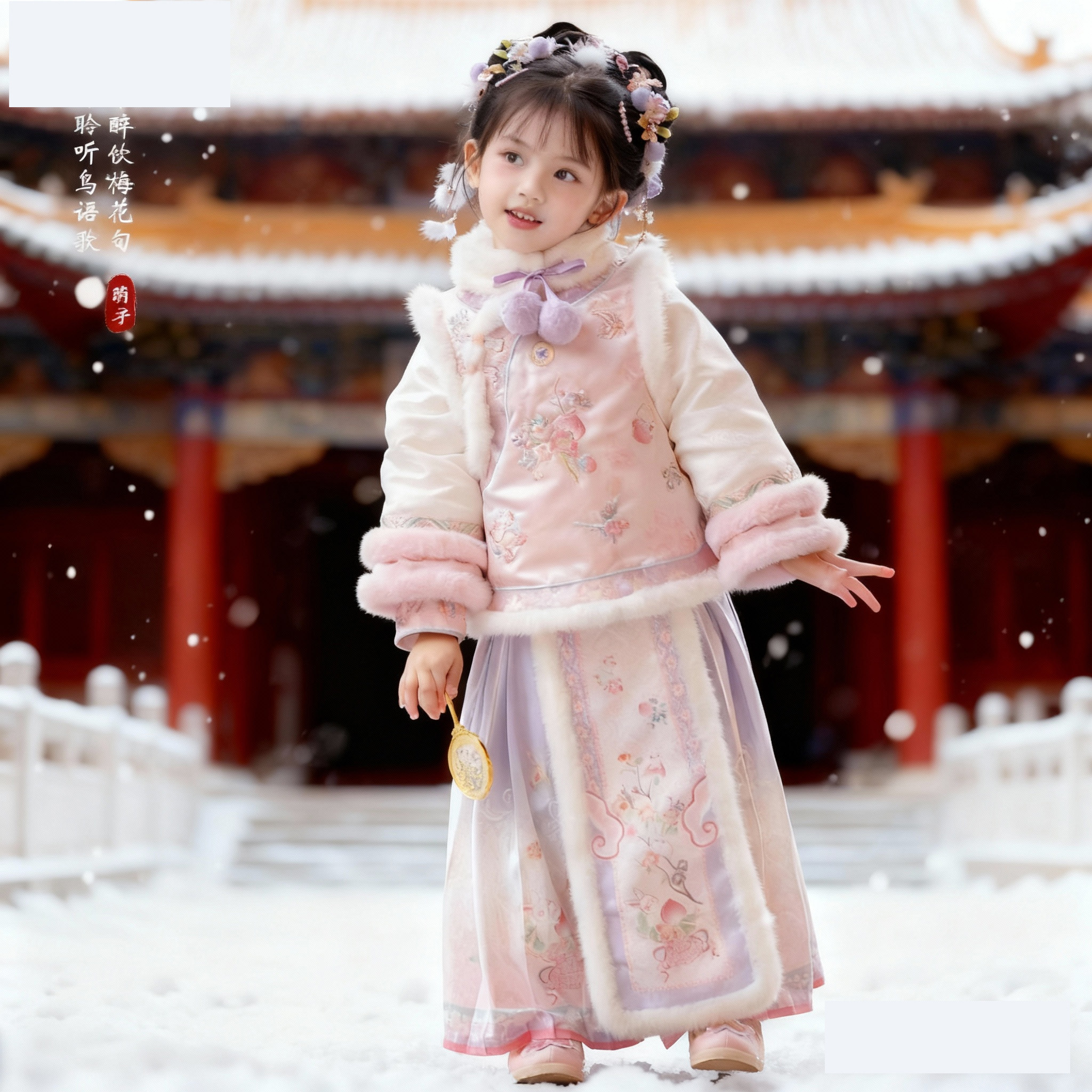 汉服女童冬装粉色古装套装加绒加厚新年过年儿童拜年服新中式,童装/婴儿装/亲子装,汉服,淘宝优惠券,粉丝福利购,淘宝优惠卷