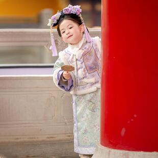 格格服女童冬季新品宝宝中国风长款旗袍裙加棉加厚小女孩拜年服