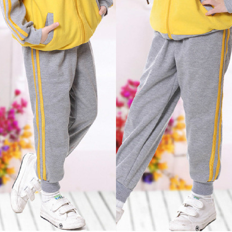 黄边运动橘色女童两条校服裤