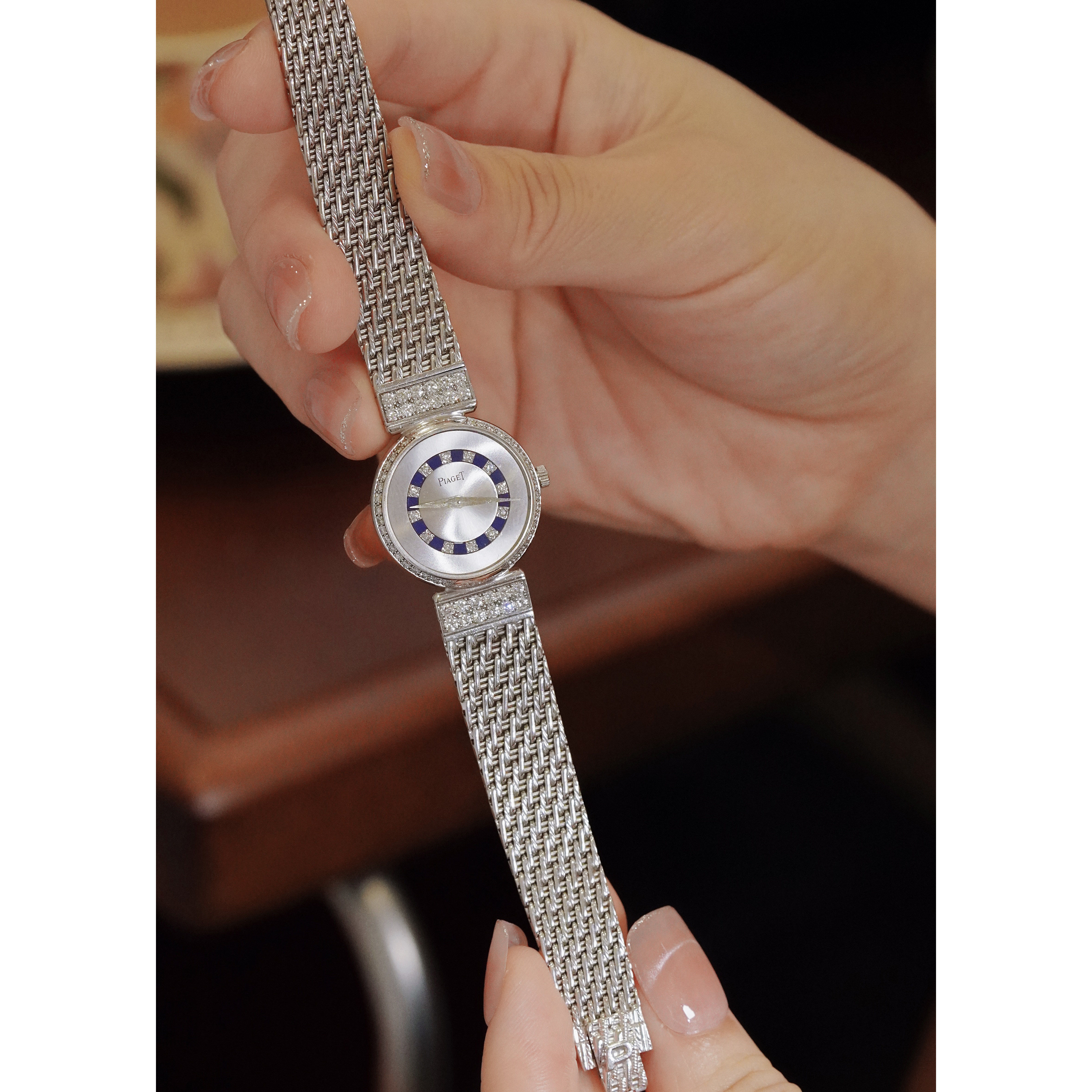 伯家中古18k｜清冷白金圆盘青金石机械表15.7cm*23*23mm
