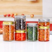 新款 圆柱形玻璃密封罐蜂蜜瓶冰糖柠檬玻璃瓶酱菜瓶牛肉酱瓶