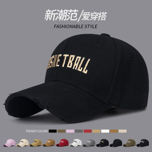 韩版显脸小绣字母鸭舌帽遮阳破洞时尚弯檐棒球帽百搭运动帽子男女