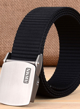 AWMN品牌尼龙快干腰带男帆布裤带男士皮带自动扣光面户外潮流休闲