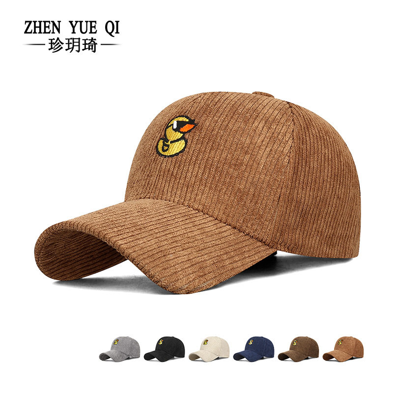 春季新款刺绣小鸭子灯芯绒棒球帽女可爱显脸小韩版防晒遮阳帽跨境