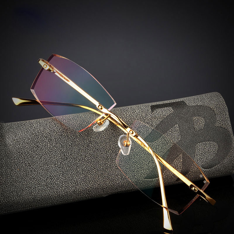 商务纯钛无框近视眼镜男防蓝光变色超轻可配度数散光眼睛网上配镜