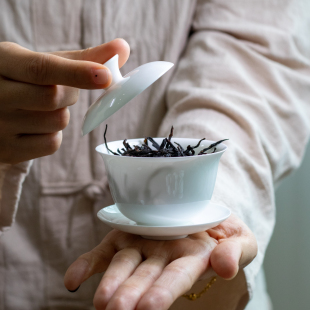 超薄胎不烫手高骨瓷盖碗透光纯白潮汕功夫茶具高档岩茶单丛小容量