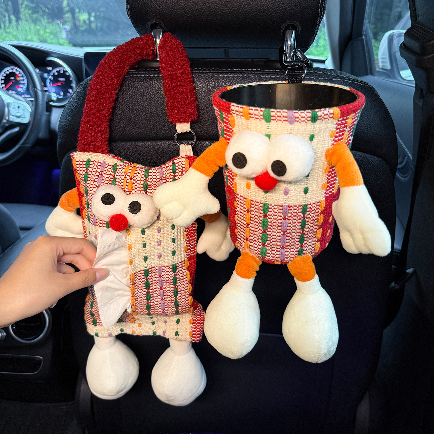 创意车载纸巾盒2025新款挂式汽车抽纸盒垃圾桶收纳桶可爱女纸巾袋