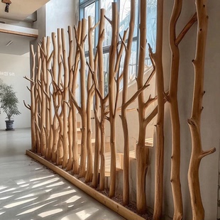 天然带叉实木干树枝装饰屏风隔断橱窗摆件民宿酒店造景装饰树干