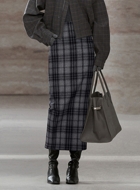 COMMON VALUE「 龛 Nische 」灰色羊毛呢格纹半身裙