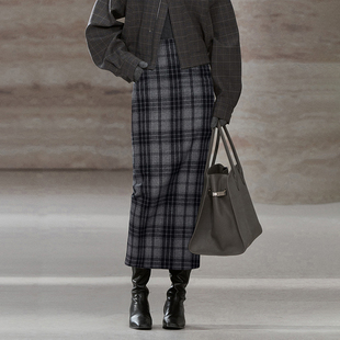 Nische 龛 」灰色羊毛呢格纹半身裙 VALUE「 COMMON