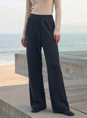 COMMON VALUE「 灵 Nav」100%绵羊毛卷边针织裤 微廓休闲直筒长裤