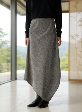 COMMON VALUE「 灵 Nav」斜纱肌理感廓形半身裙 不规则宽松直筒裙