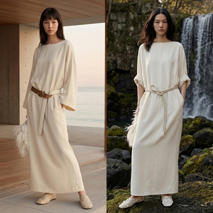 VALUE 新款 「 」春季 极简风一字领直筒连衣裙 云栖素袍 COMMON