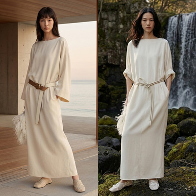 COMMON VALUE 「 云栖素袍 」春季新款极简风一字领直筒连衣裙