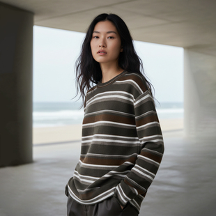 」美利奴100%羊毛衣圆领条纹拼色针织衫 COMMON Niche 龛 VALUE「