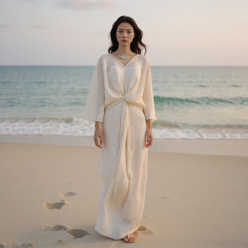 镂空希腊扭结连衣裙极简通勤套裙