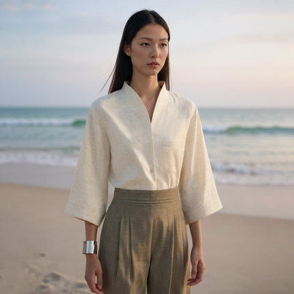 COMMON VALUE「 禅 Pāra 」莱赛尔亚麻衬衫中式禅意立领短袖上衣