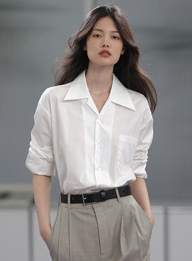 COMMON VALUE 进口50S防油防水白衬衫 法式尖领长袖亚麻衬衣中性