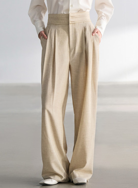 COMMON VALUE「 灵 Nav」醋酸花纱麻感燕麦色极简腰封休闲西装裤