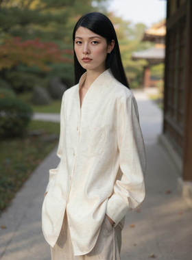 COMMON VALUE「 禅 Pāra 」新中式禅意领衬衫 长袖宽松亚麻衬衣