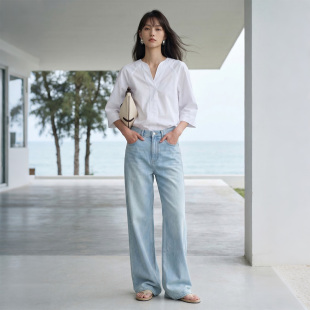 VALUE「 松紧空气直筒裤 龛 」复古通勤水洗牛仔裤 Niche COMMON