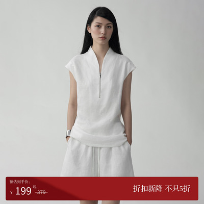 COMMON VALUE「 灵 Nav」 新中式禅意领体t恤 半拉链亚麻无袖背心