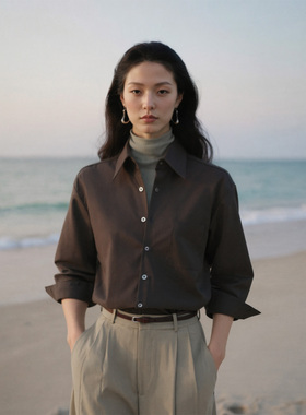 「鹦鹉梨」COMMON VALUE府绸立领长袖衬衫休闲衬衣24X0113