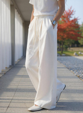 COMMON VALUE「 禅 Para 」苎麻绑带松紧阔腿长裤 极简休闲直筒裤