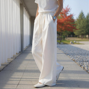 VALUE「 极简休闲直筒裤 禅 」苎麻绑带松紧阔腿长裤 Para COMMON