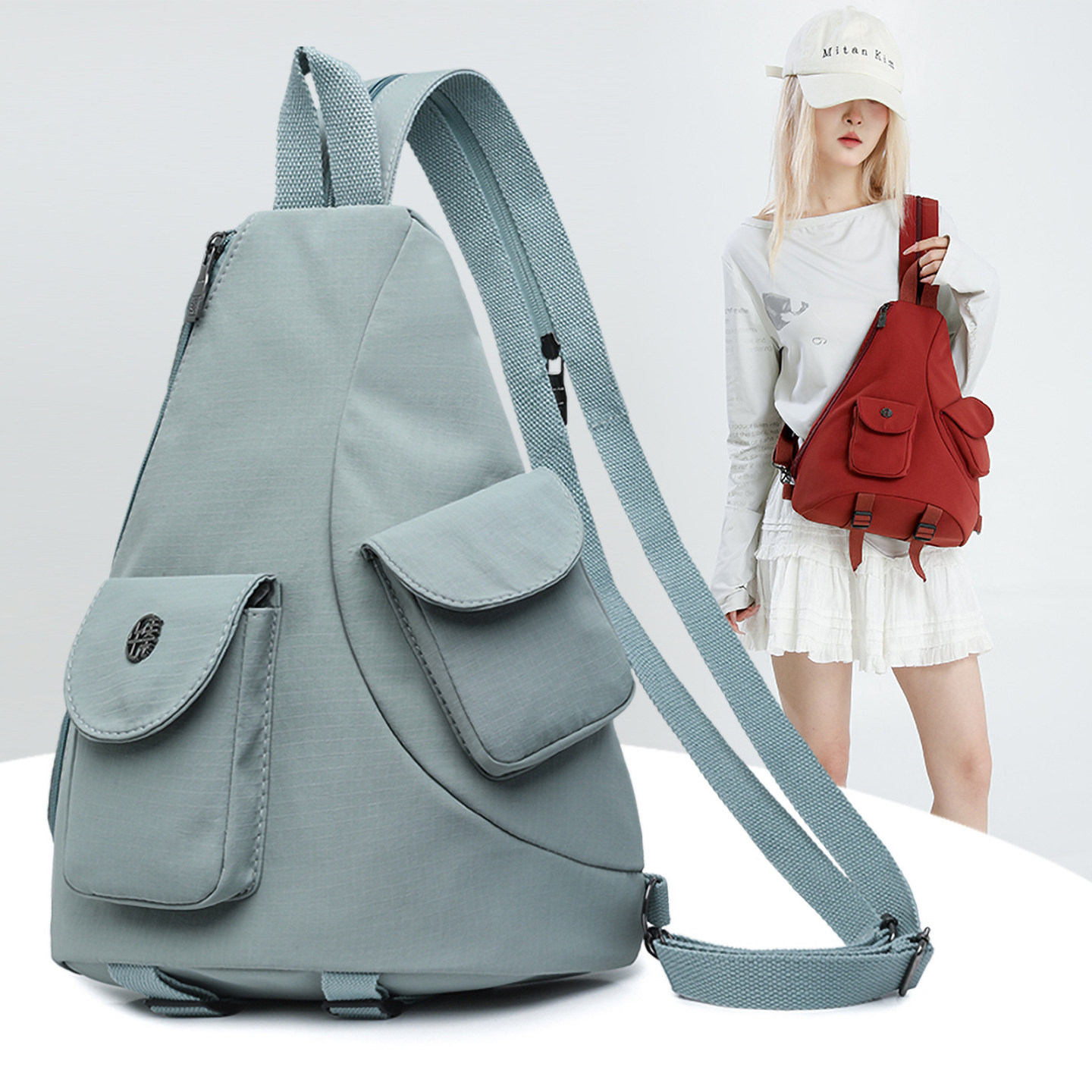 多功能双肩包女大容量尼龙布轻便通勤斜挎胸包户外防水旅行小背包