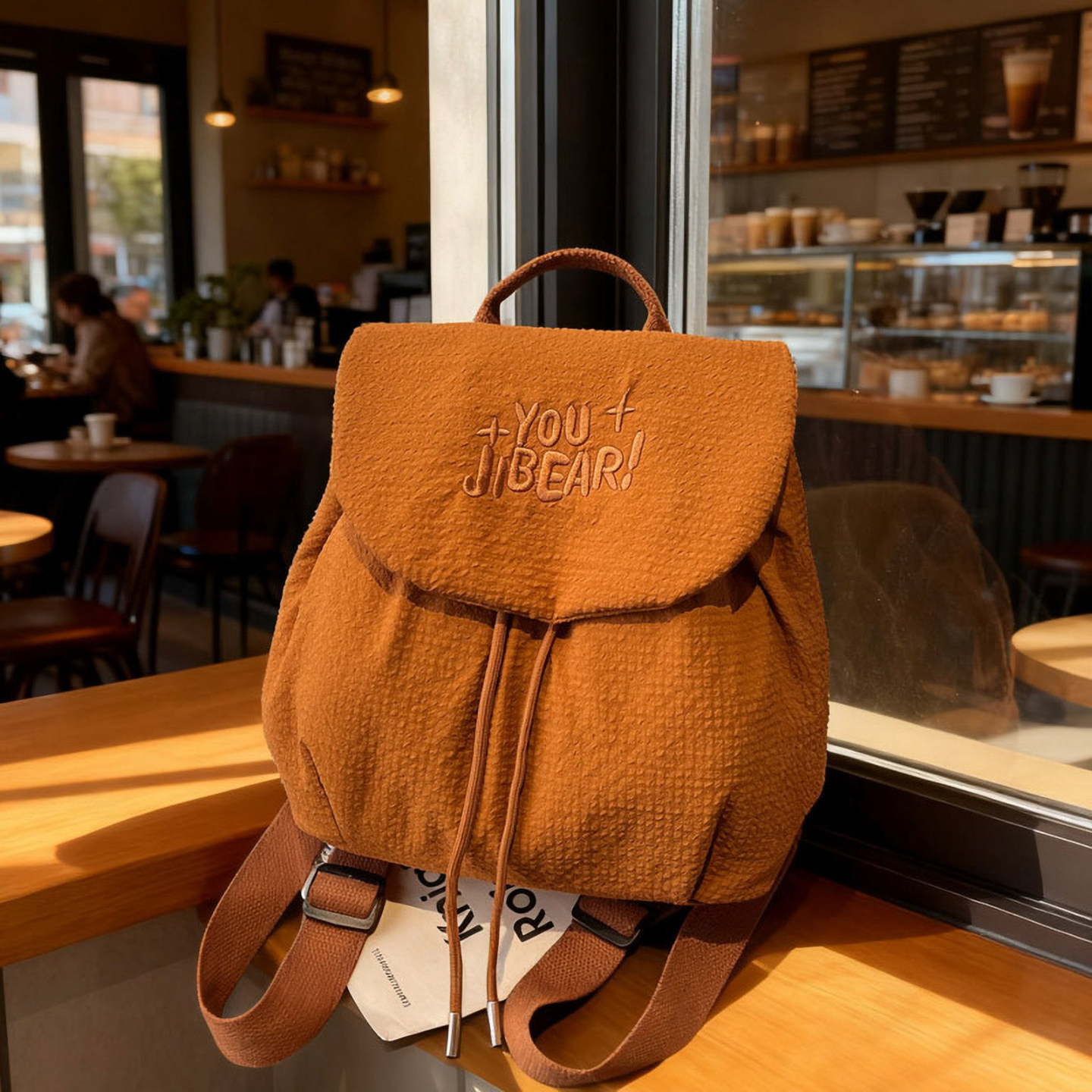 休闲双肩小背包女大容量抽绳翻盖通勤包学生上课书包外出旅行背包