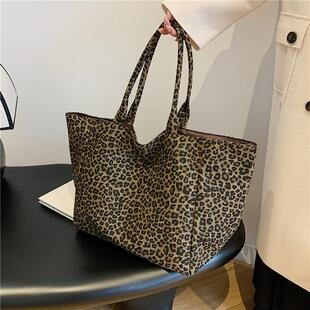高级感豹纹大包包女2024新款百搭手拎布袋子上班族帆布通勤托特包