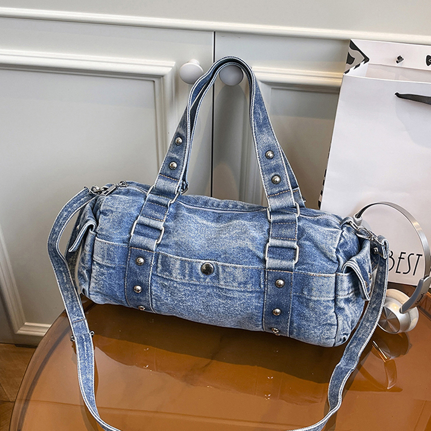 复古牛仔包包女款大容量百搭斜挎包休闲单肩通勤枕头包新潮手提包