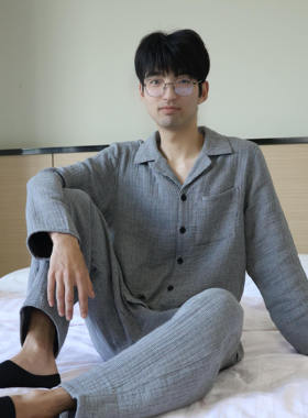 男士100%棉四层纱家居服保暖裤兜款套装  21236
