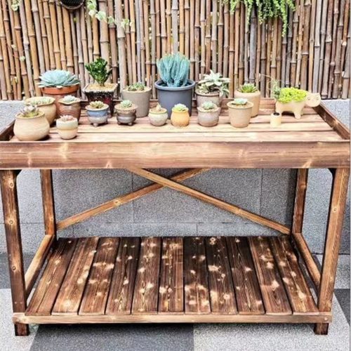 定制居家实木多肉花架阳台新款多规格碳化防腐木架简约置物架双层