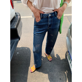 小个子高腰裤 落落狷介 烫钻设计感小众直筒裤 女2025新款 子 牛仔裤