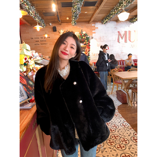 落落狷介 设计感小众环保皮草毛毛外套 皮毛一体外套女2025年新款