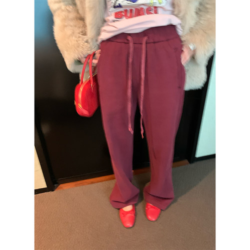 落落狷介高腰加绒休闲裤女