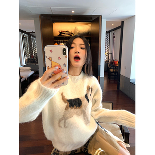 落落狷介毛衣内搭可外穿2026年新款 印花早春毛线衣小个子保暖白色