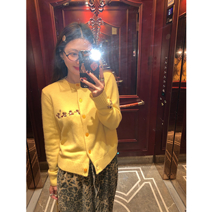 小个子开衫 落落狷介 冬季 2025新款 毛线衣设计感刺绣 黄色毛衣女款