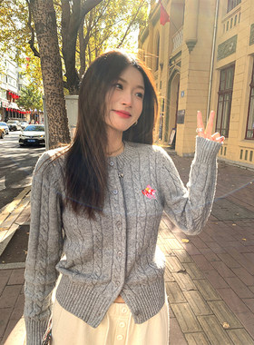 落落狷介灰色开衫毛衣女