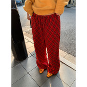 落落狷介 子秋冬小个子 设计感呢子裤 格子毛呢阔腿裤 女2024年新款
